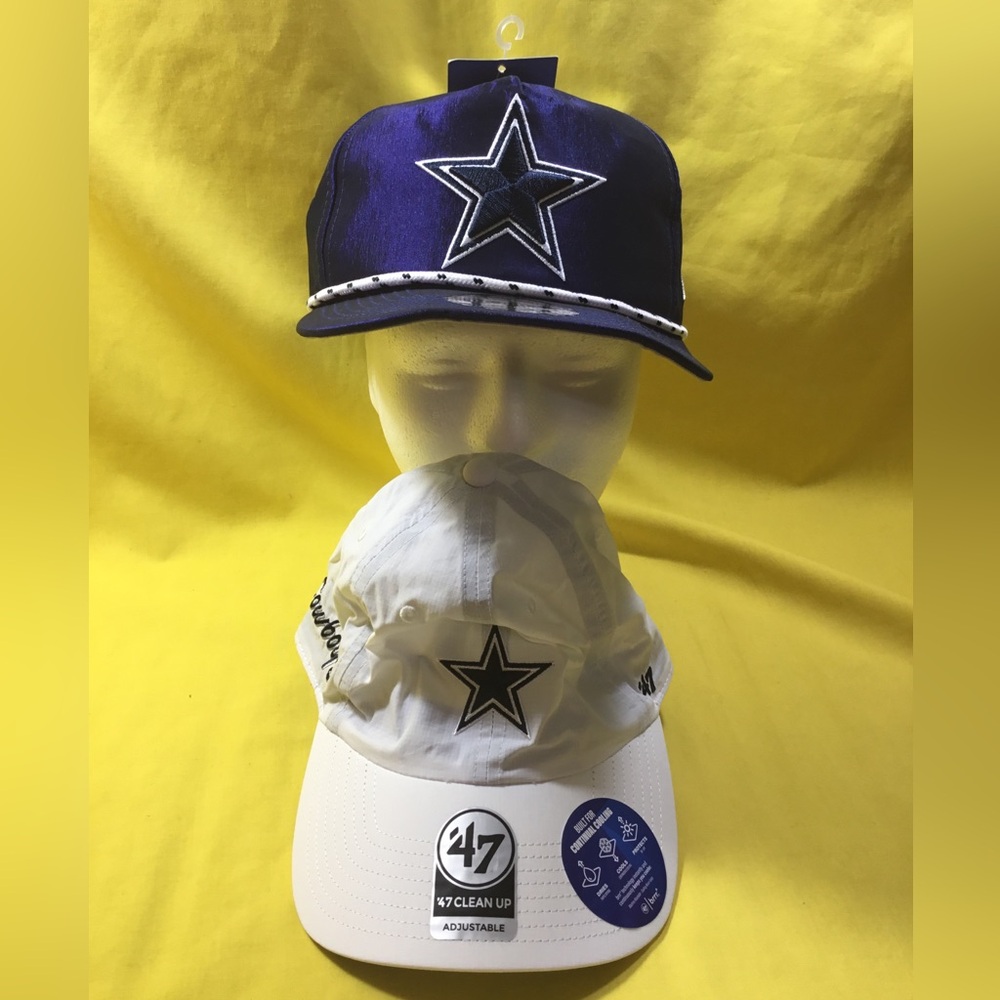 2 Hats White Dallas Cowboys Adjustable Cap with Navy Star Royal Blue snap back